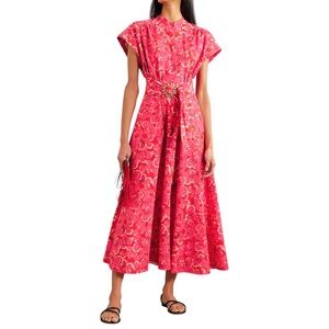 Saloni Women’s Neesha Belted Floral Print Cotton Voile Midi Dress Size 4